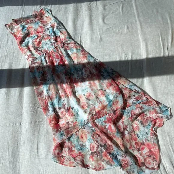 Forever 21 Pink Floral Asymmetrical Sleeveless Dress Small - Picture 11 of 11